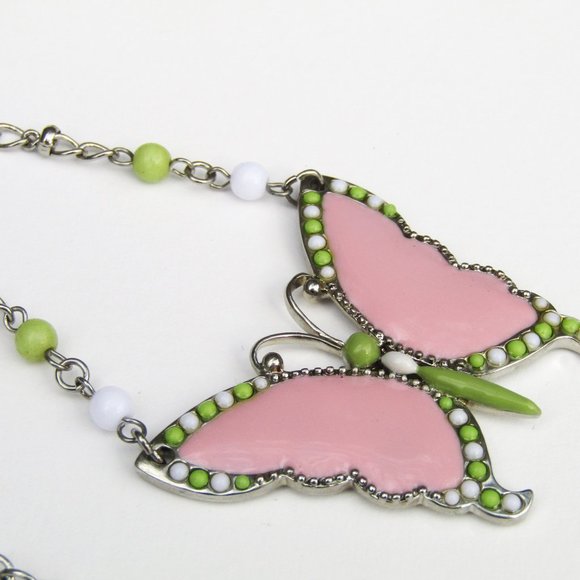 Guess Necklace Enamel Butterfly Pink Boho NWT - Picture 4 of 4